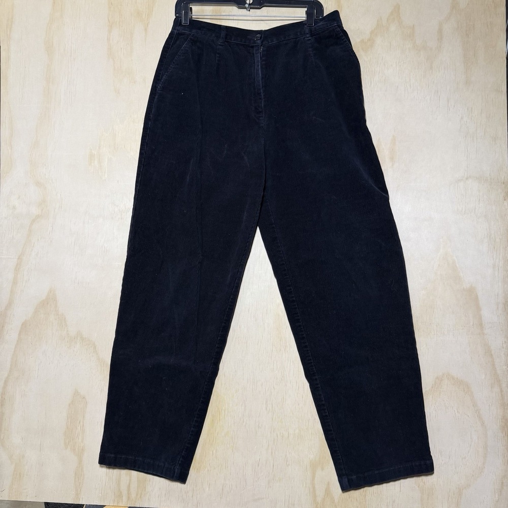 LL Bean Corduroy Pants‎ Womens 14 M Tall Black High Rise Straight Classic